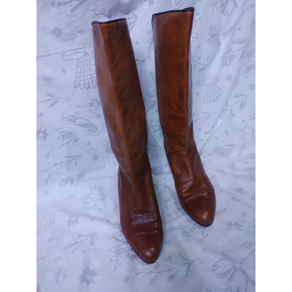 Leather Boots Vero Cuoio Women's Mid Calf Brown Made In Italy Sz 8.5. 2" Heel - Picture 6 of 11